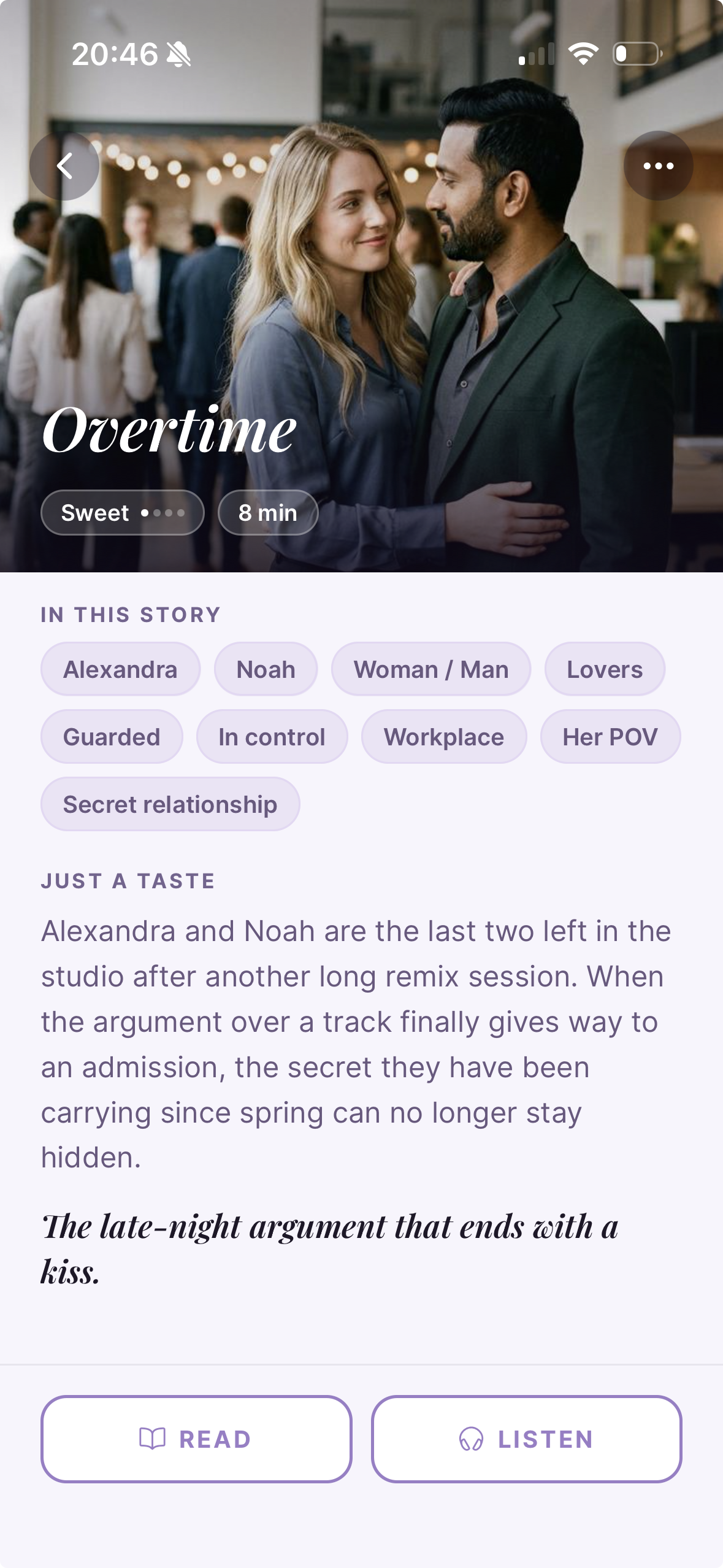 Vyenne's reading page, a story open on screen